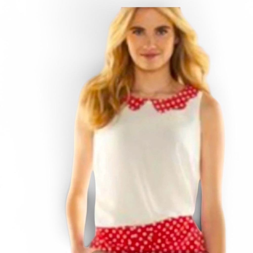 Disney‎ LC Lauren Conrad Sleeveless Blouse White Red Polka Dot Scallop Collar XS - Picture 8 of 8